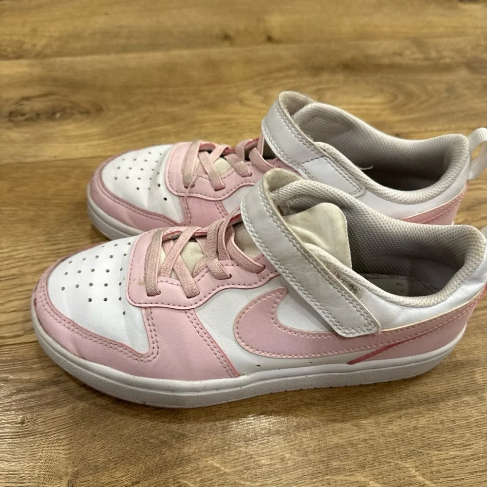 Nike Court Borough Low Shoes Youth Size 2Y White Pink Hook & Loop DV5457-105
